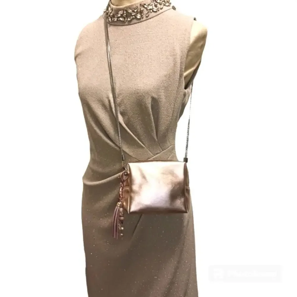 Yves Saint‎ Laurent PINK Metallic Cosmetic Bag Crossbody Converted Pearls Tassle
